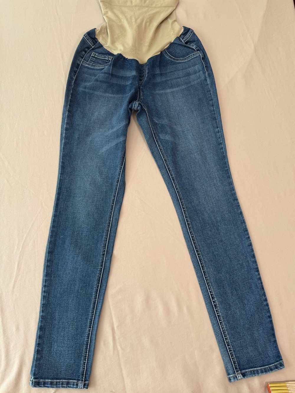 Jessica Simpson Blue Skinny Maternity Jeans with Beige Panel